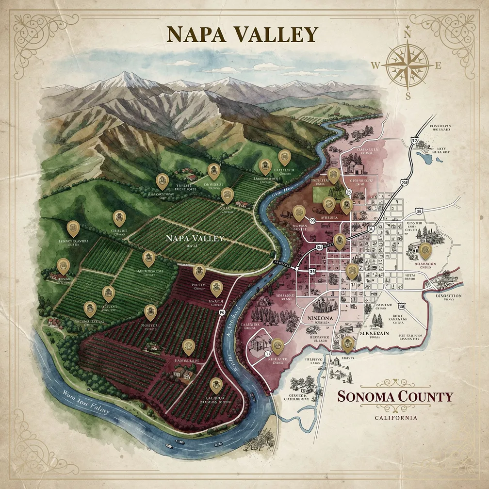 Wine Country Map of Napa Valley and Sonoma County